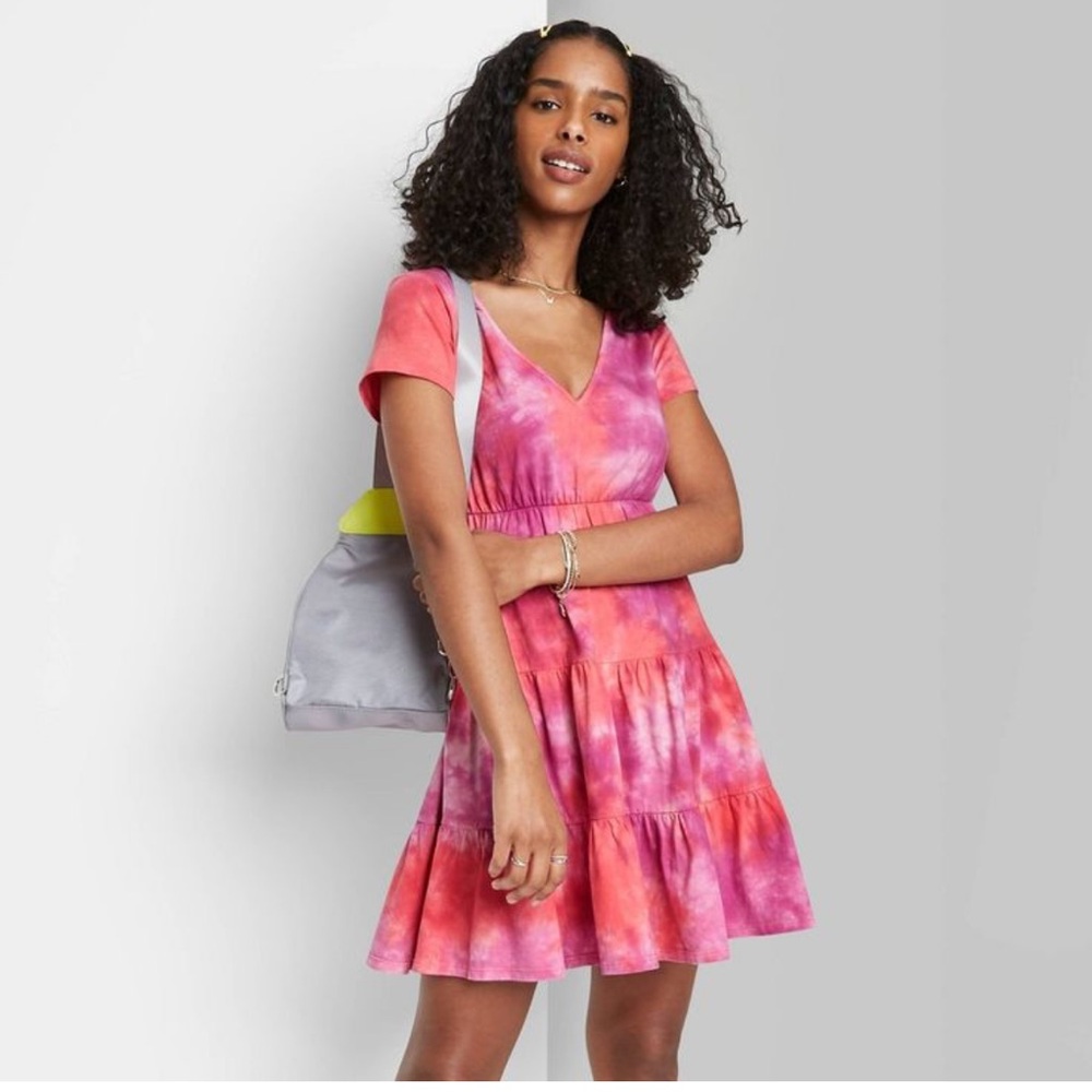 Wild Fable(Target)-Tie Dye Cotton V Neck Tiered Dress, Pink Multi, Size XXL EUC